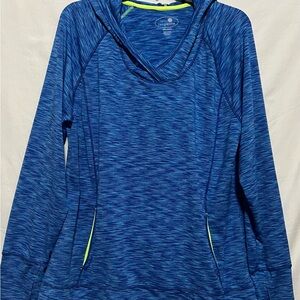 Tangerine Blue and Black Women's Workout Sweatshirt with hood.